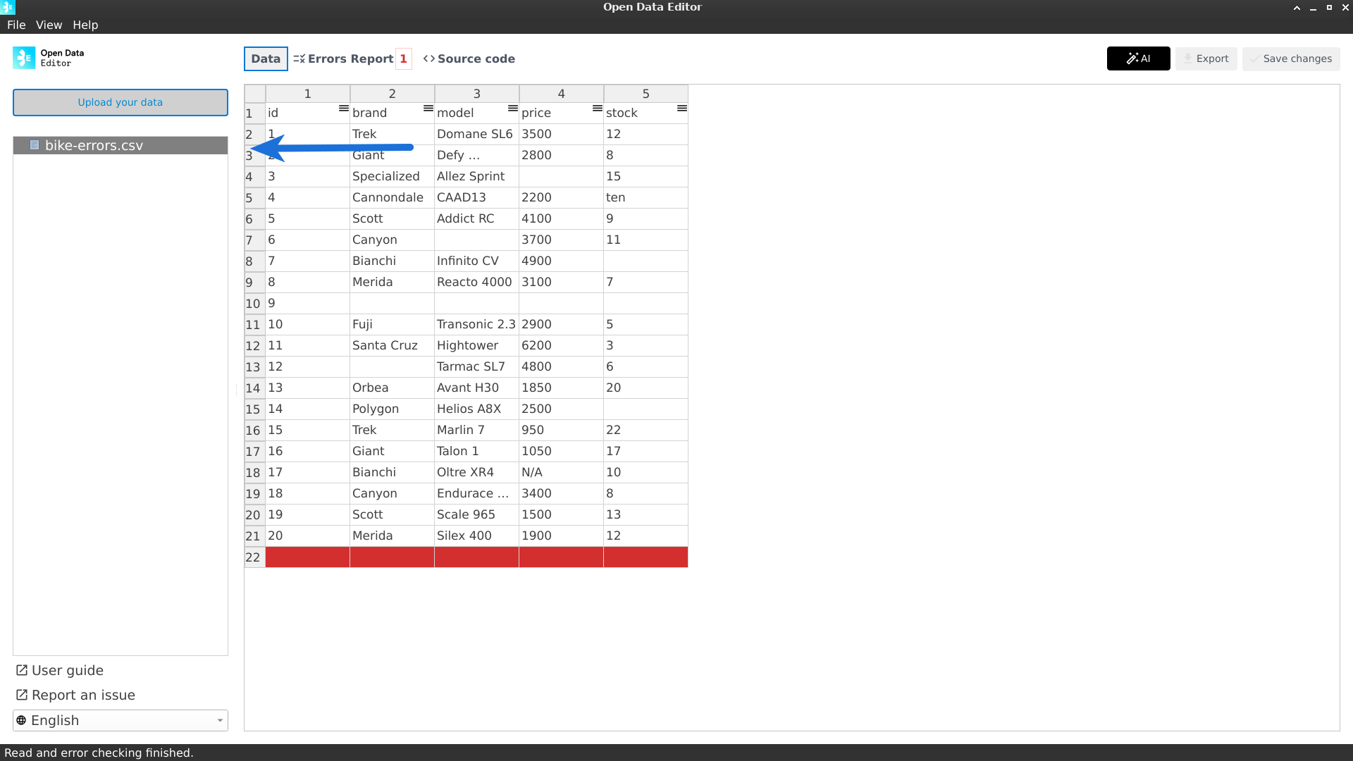 Uploading data sidebar